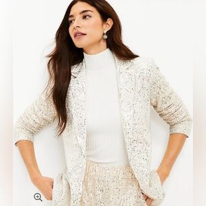 NWT LOFT Silver Sparkle Cream Sequin Blazer
